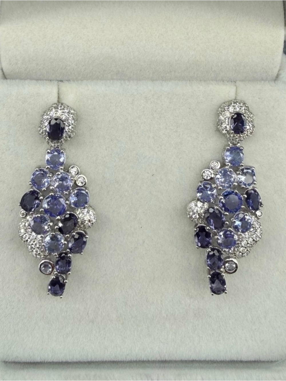 Vikings Compass Iolite & Tanzanite Drop Earrings 14K Gold - Natural Gemstones